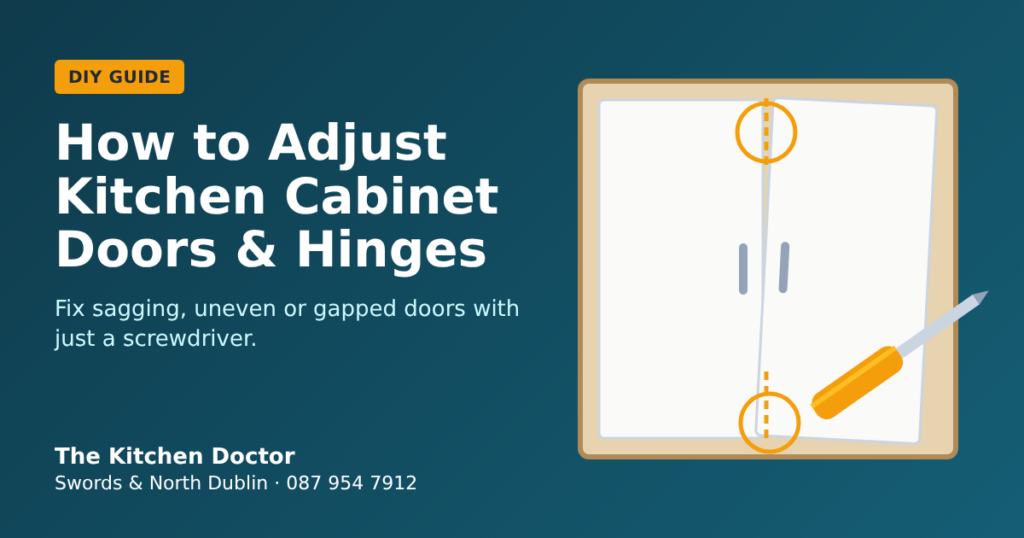 Alt text: adjusting a kitchen cabinet door hinge with a screwdriver